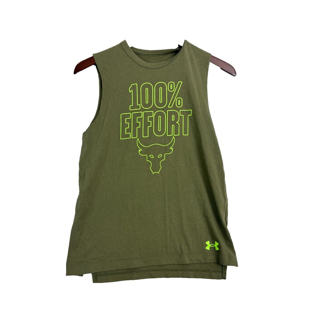 Under Armour Project Rock 100% Effort Tank Top Youth Large Green Dwayne Johnson
